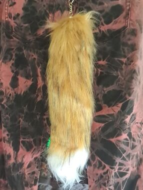 Plush Faux Fur Cat Tail - Brown and White